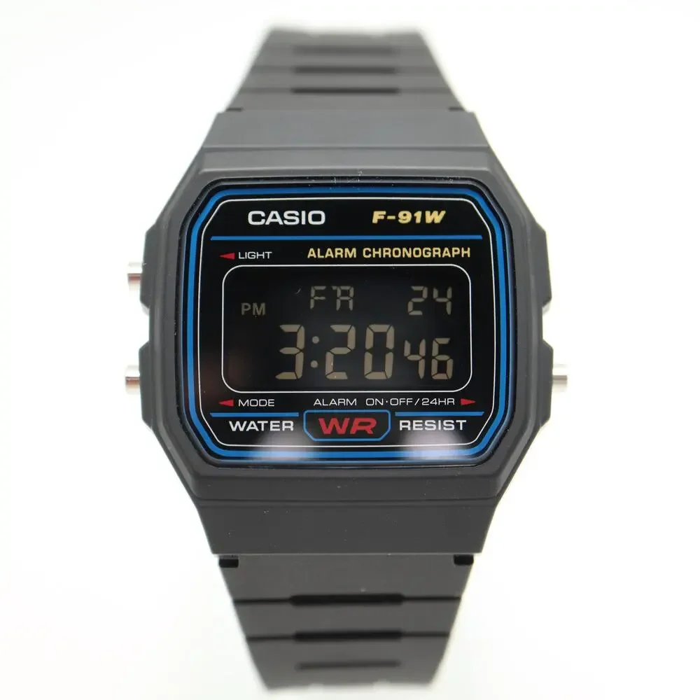 Casio F-91W Black Negative Display Digital 35mm Watch Alarm Chrono w New Battery